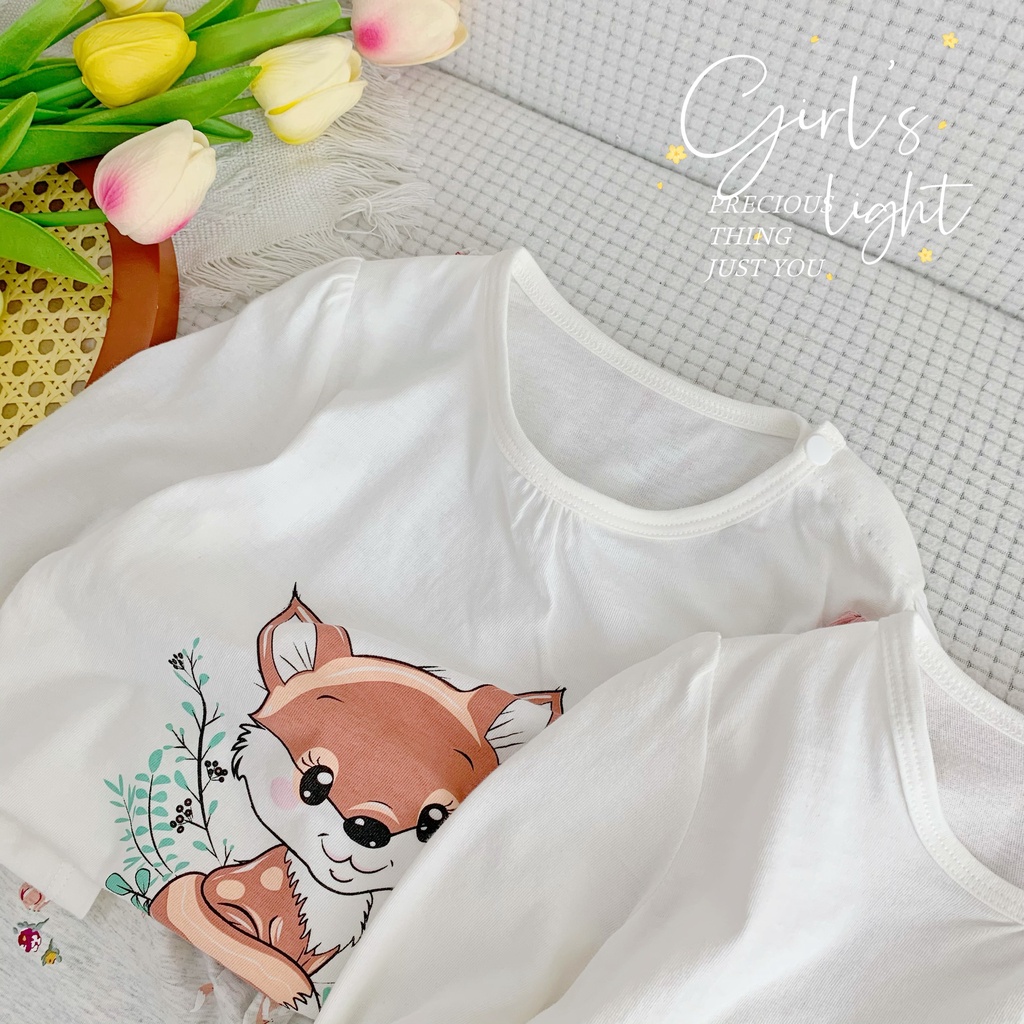 Bộ bé gái thu đông dài tay hoạ tiết xinh xắn cho bé, bộ cotton tay dài mềm, thoải mái bé gái