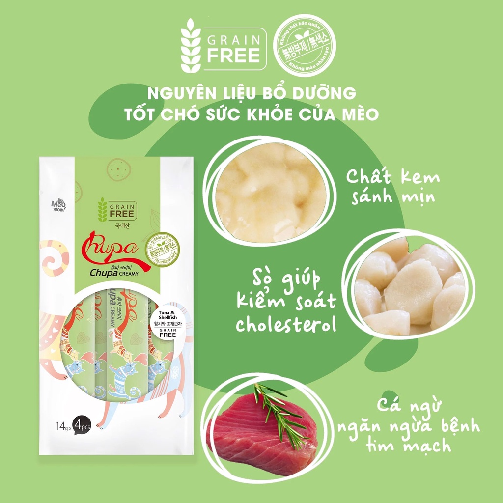 Súp thưởng dinh dưỡng cho mèo Chupa Cream gói 4 thanh