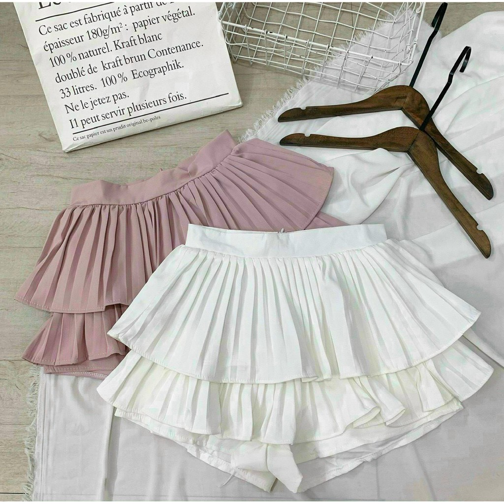 Chân váy xòe kiểu nữ dập ly loại 1 full 2 tầng kèm quần nữ tính 4 màu trắng ,đen , hồng và nude UK15521