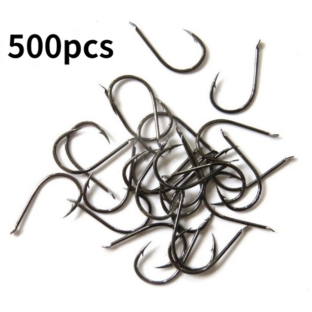 Bộ 500 Cái 0.1-500 Cái / Lốc 0.1-5# Móc Câu Cá Bằng Thép carbon Màu Đen Chất Lượng Cao