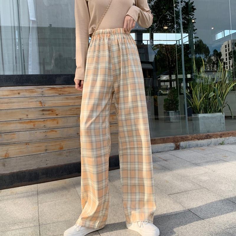 [Baywellfashion]Quần Dài Ống Rộng Họa Tiết Ca Rô Phong Cách Hàn Quốc Dành Cho Nữ | BigBuy360 - bigbuy360.vn