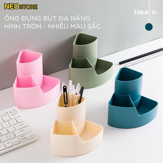 Ống đựng bút giá rẻ kiểu tròn 3 ngăn đa năng bằng nhựa - Đơn Giản, Tinh Tế cho bàn làm việc