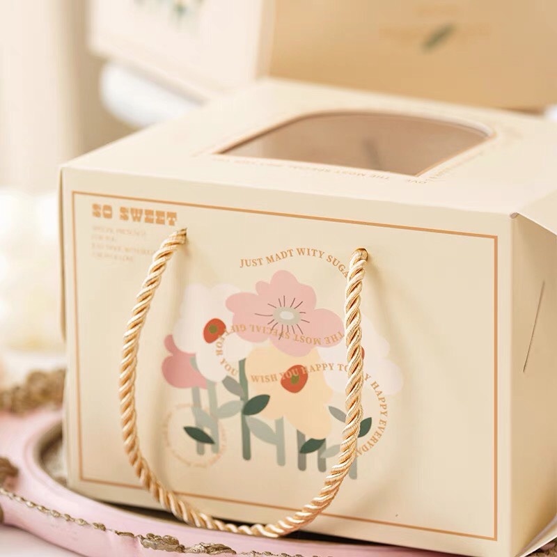 Hộp đựng bánh kem sinh nhật, tặng kèm đế bánh, mini 16cm,  màu pastel phong cách dễ thương - POPPY STORE