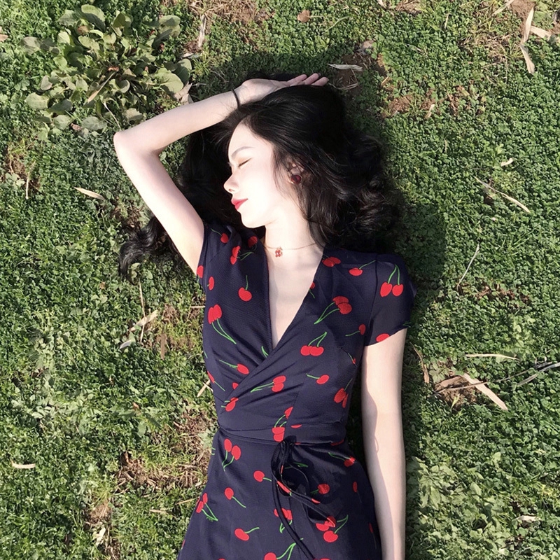 IELGY Đầm Xòe Tay Ngắn Quyến Rũ Thời Trang Dành Cho Nữ