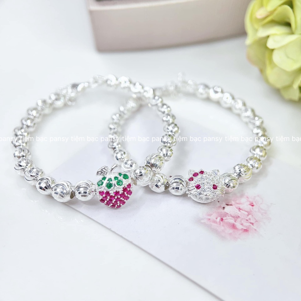Vòng bi bạc ta PANSY hình quả dâu tây dễ thương cho bé gái - Lắc bạc ta dạng chuỗi bi cao cấp