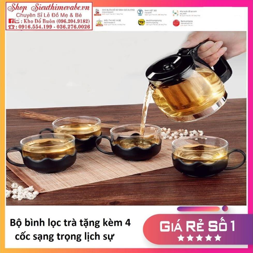 Bộ Bình Lọc Trà 700ml Thủy Tinh tặng Kèm 4 Ly Tiện Dụng