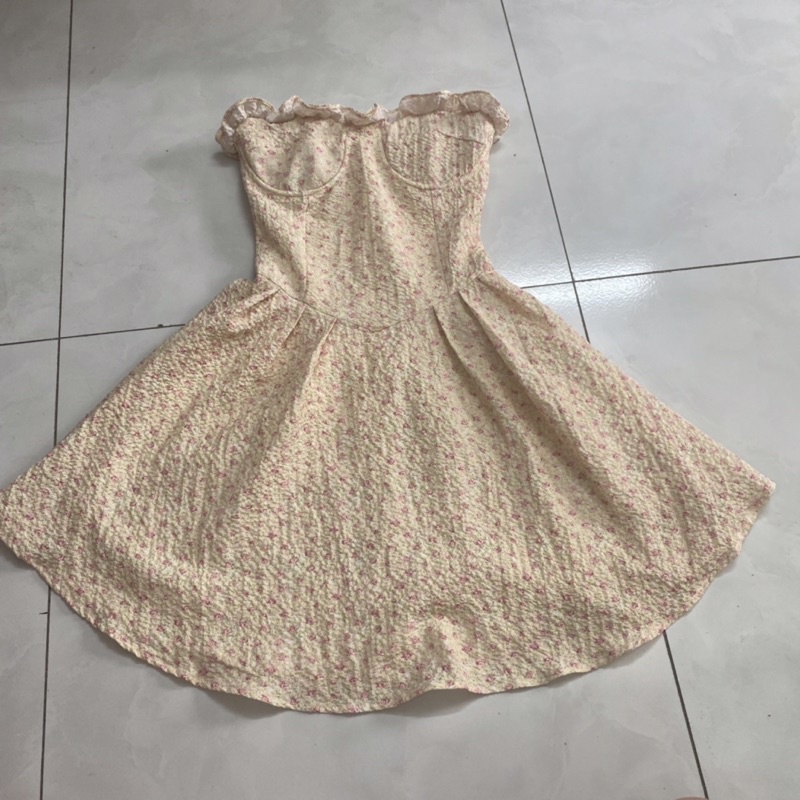 Pass set đầm hoa cúp ngực phối sơ mi tiểu thư ulzzang size s