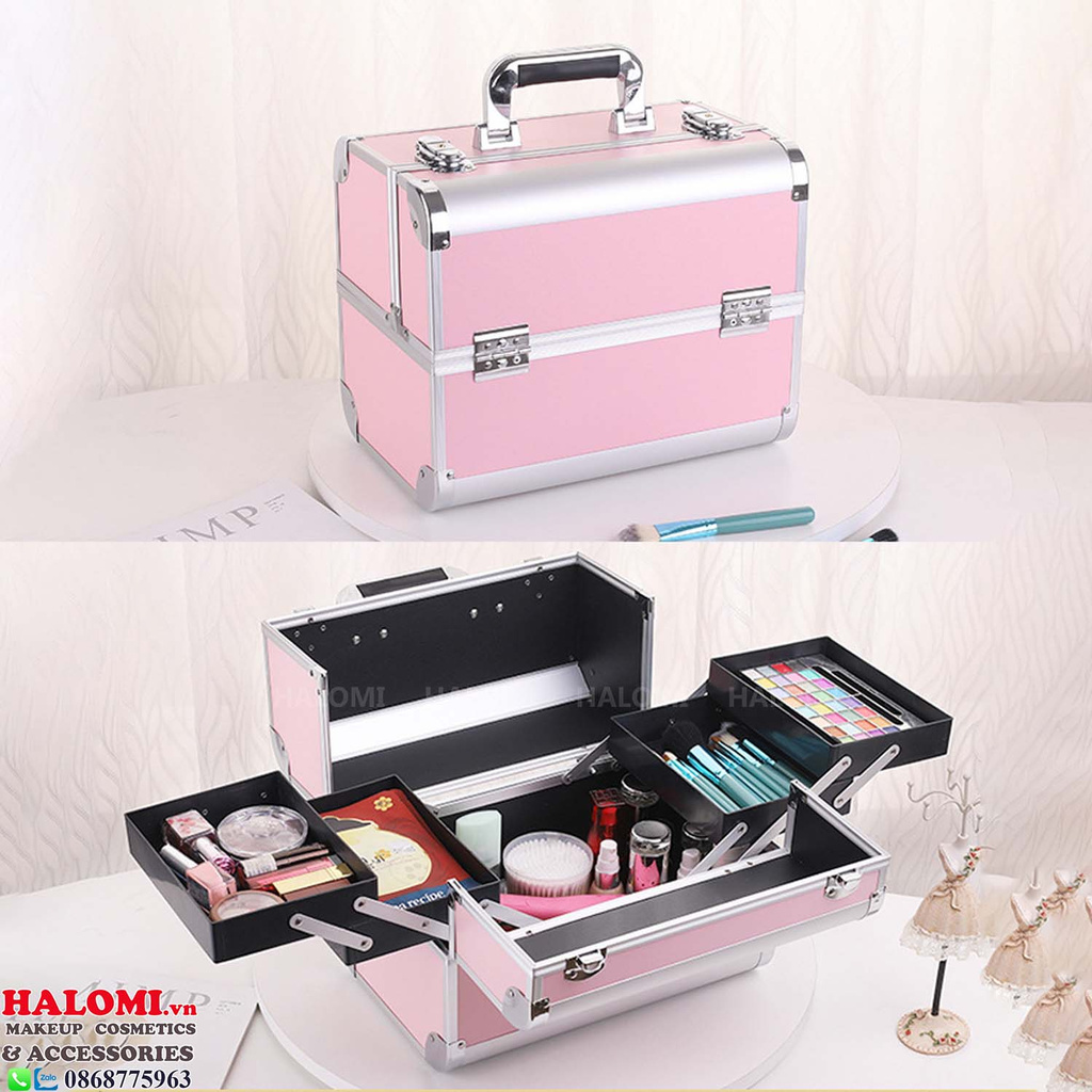 Cốp đựng đồ trang điểm, nail, mi cỡ lớn kích thước 21 x 26 x 32 cm chính hãng HALOMI