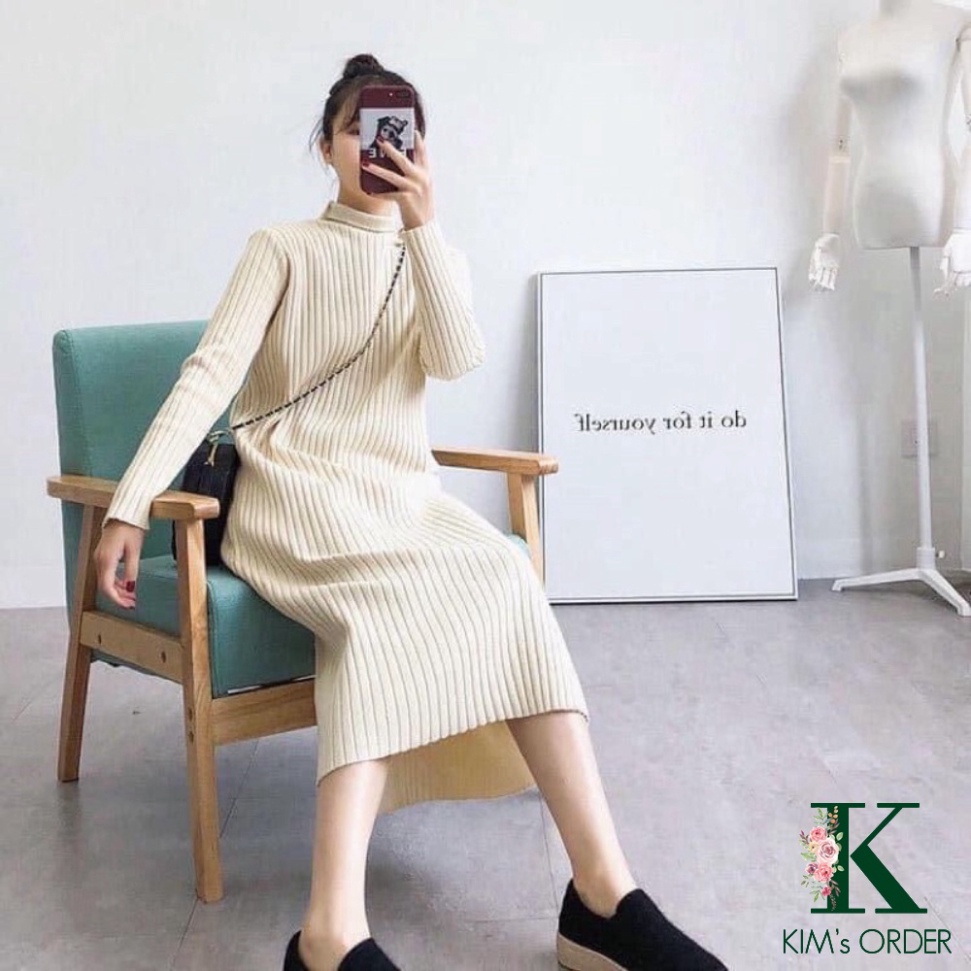 Váy len nữ dáng dài suông Hàn Quốc đầm len cổ lọ basic phom rộng hàng Quảng Châu dày dặn | BigBuy360 - bigbuy360.vn