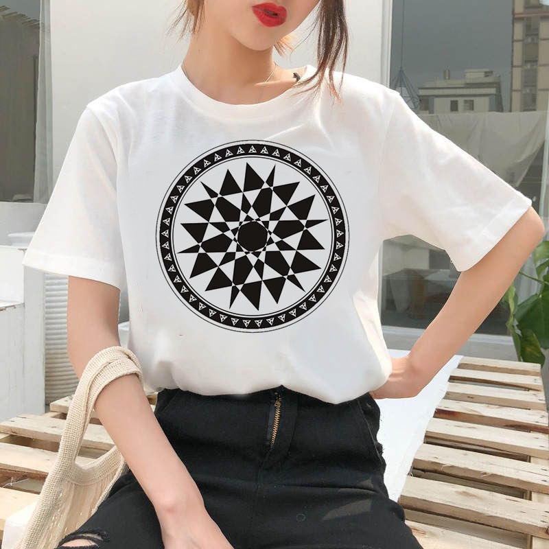 Women's T-shirt Geometric Graphic Print T-shirt Clothes White TShirt Harajuku Graphic T-shirt Fashion Landscape T-shirt Female