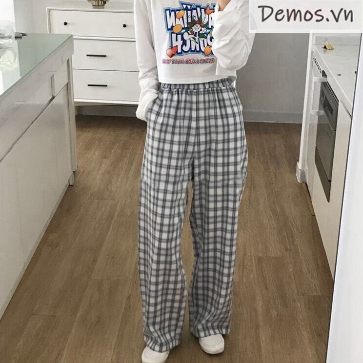 Korean retro style plaid wide-leg trousers