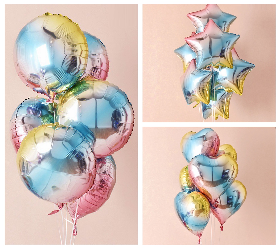Set 10 Bong Bóng Bay Hình Trái Tim / Ngôi Sao / Tròn 18 Inch Dùng Trang Trí Tiệc Sinh Nhật