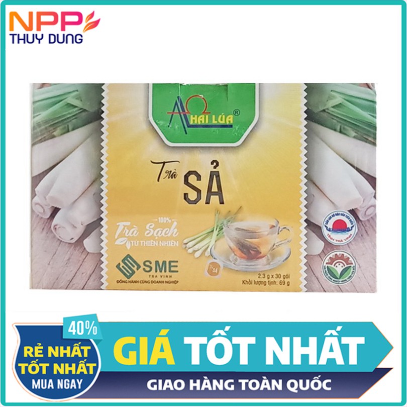 Hộp 30 gói Trà Sả túi lọc Hai Lúa 69g hổ trợ tiêu hóa
