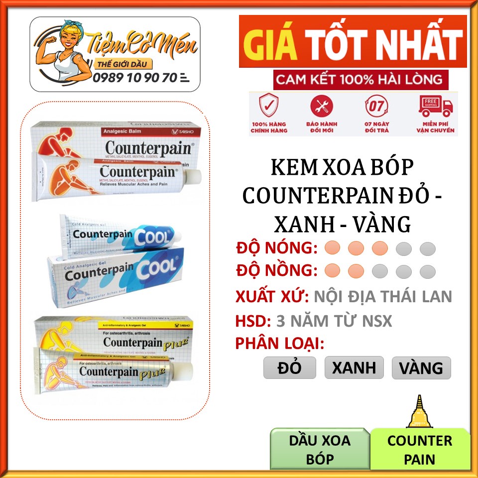 Dầu Xoa Bóp Counterpain Nóng Lạnh Các Size 120g - 60g - 30g - Hàng Thái Lan