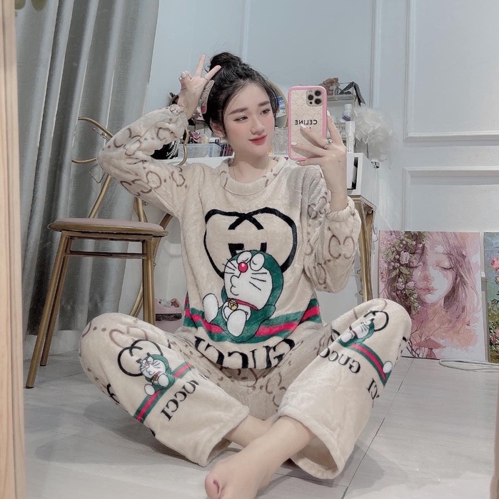 [BỘ PIJAMA] Bộ Đồ Ngủ Nữ Hình Dễ Thương-Set Quần Áo Mặc Ở Nhà Dài Tay Chất Lông Mềm Mịn | BigBuy360 - bigbuy360.vn