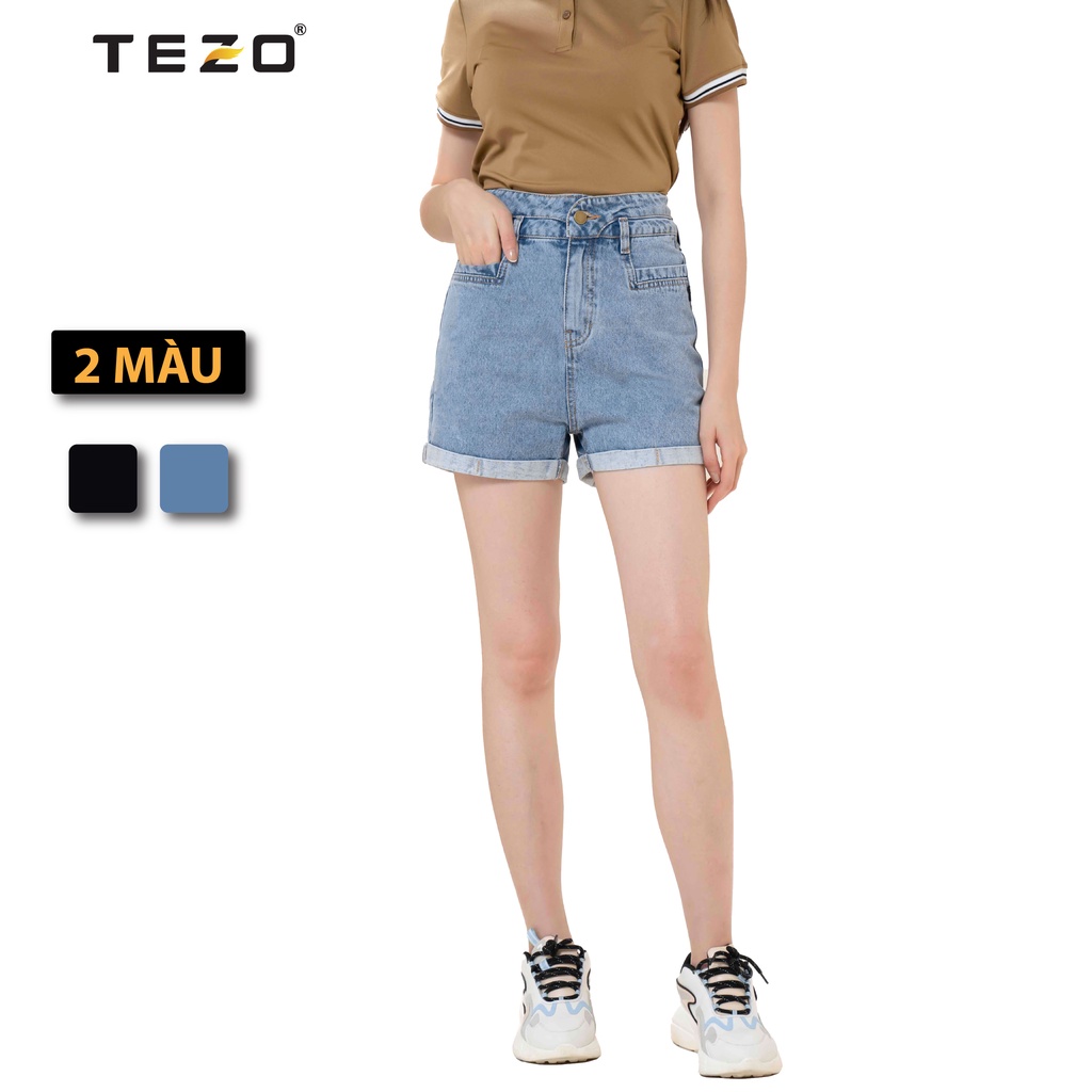 Quần sooc bò nữ Tezo lưng cao cạp tròn phong cách trẻ trung năng động 2203QSBB03