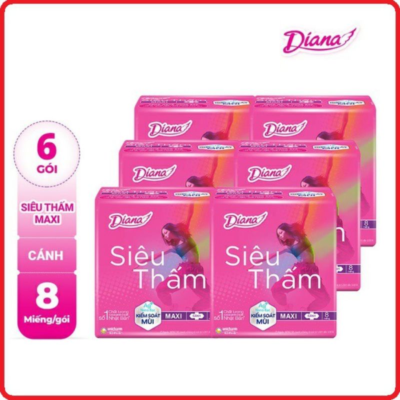 Combo 6 gói Băng Vệ Sinh Diana Dày Cánh Maxi Siêu Thấm