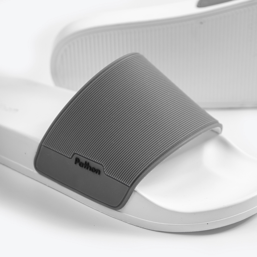 Dép nam nữ quai ngang slipper Pathon quai PVC và đế PU trắng quai xám SD28