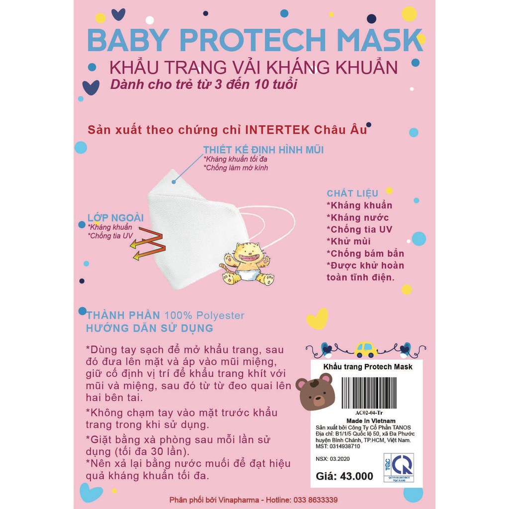 PROTECH MASK BABY - Khẩu trang kháng khuẩn cho bé