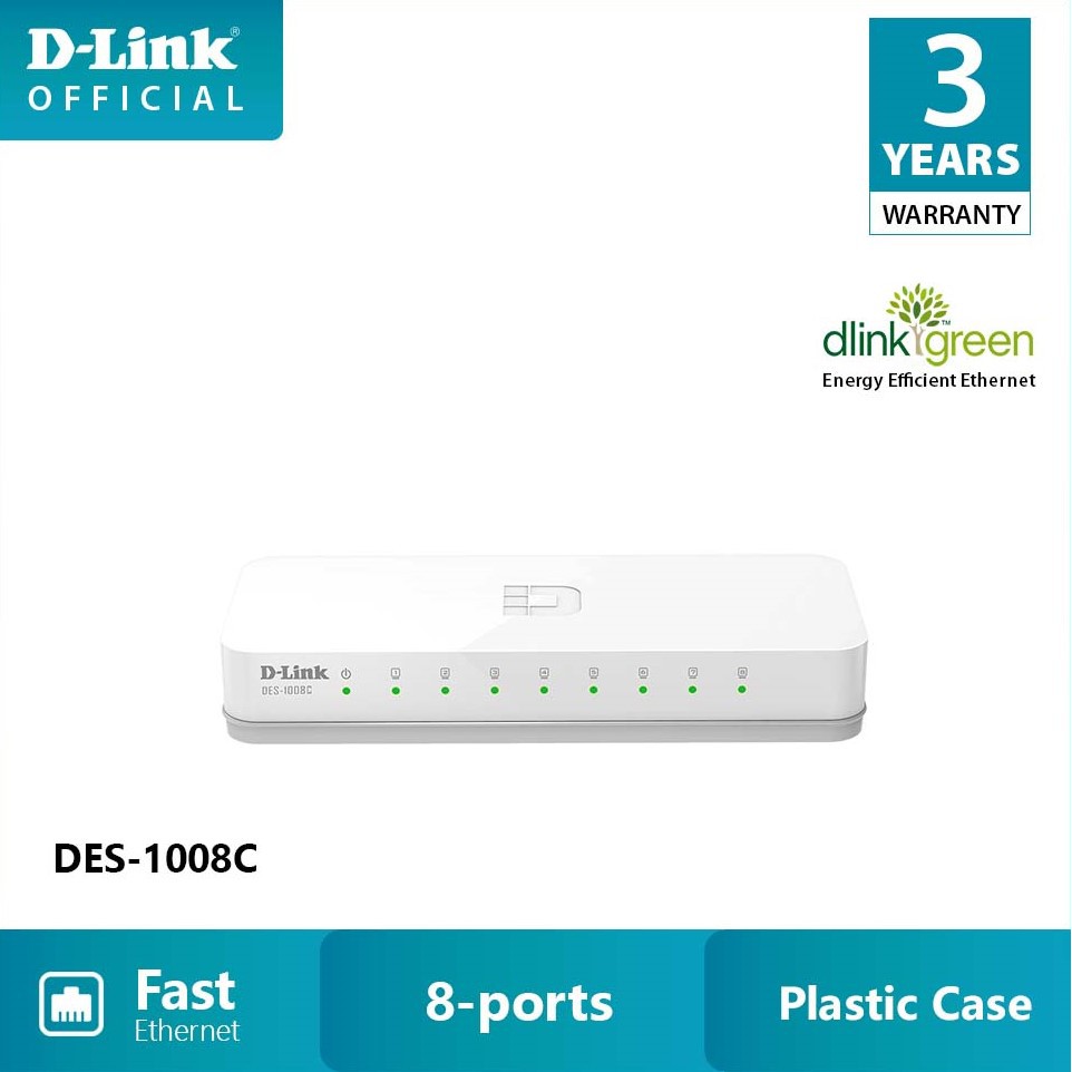 D-LINK DES-1008C Bộ chia cổng mạng 8 cổng 10/100 Mbps