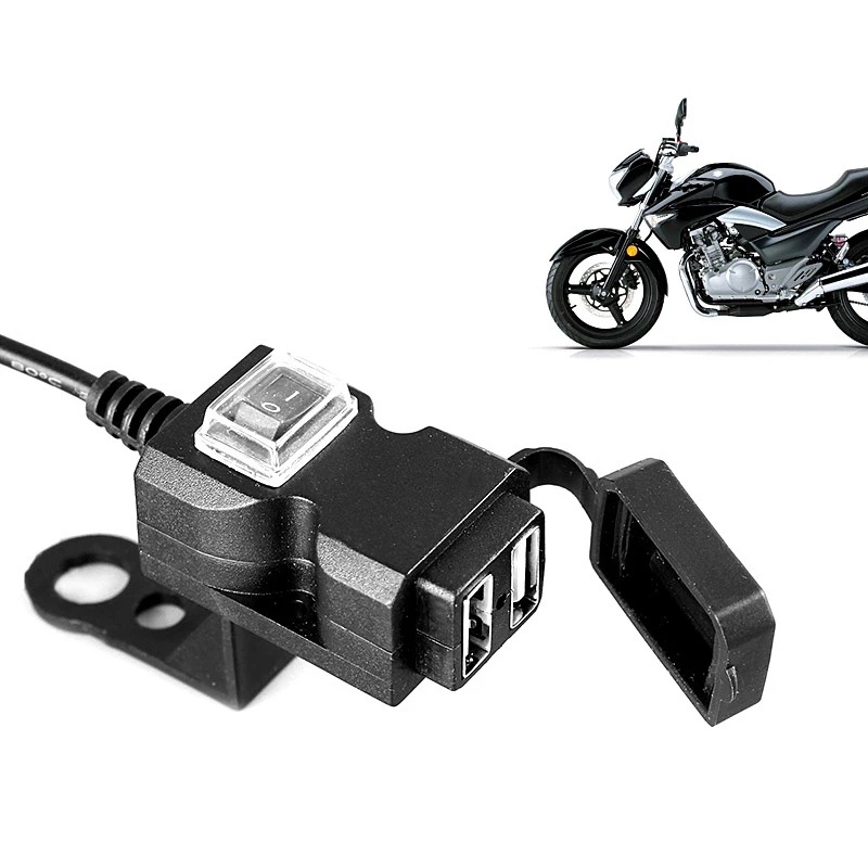 Bộ Sạc Điện Thoại Hai Cổng Usb 5v 1a / 2.1a 12v Gắn Tay Lái Xe Máy Tiện Dụng