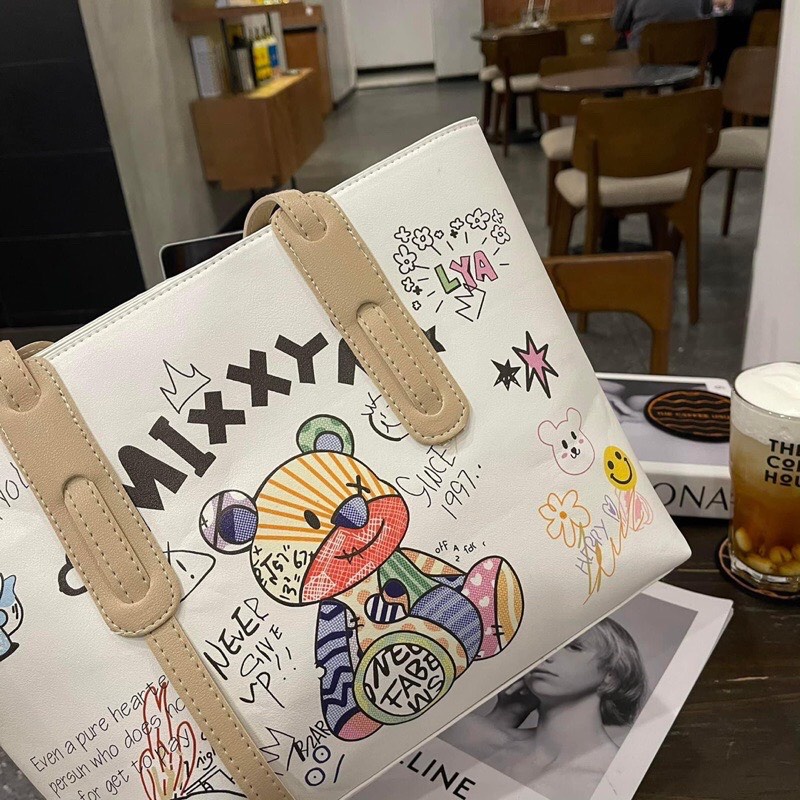 Túi tote nữ da giá rẻ đi học đi chơi hình gấu phong cách Hàn Quốc dễ thương M100