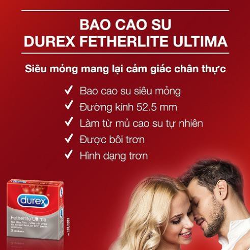 Bao cao su Durex Fertherlite Ultima (3Bao/Hộp), BCS Durex Siêu mỏng cho cảm giác chân thật nhất.