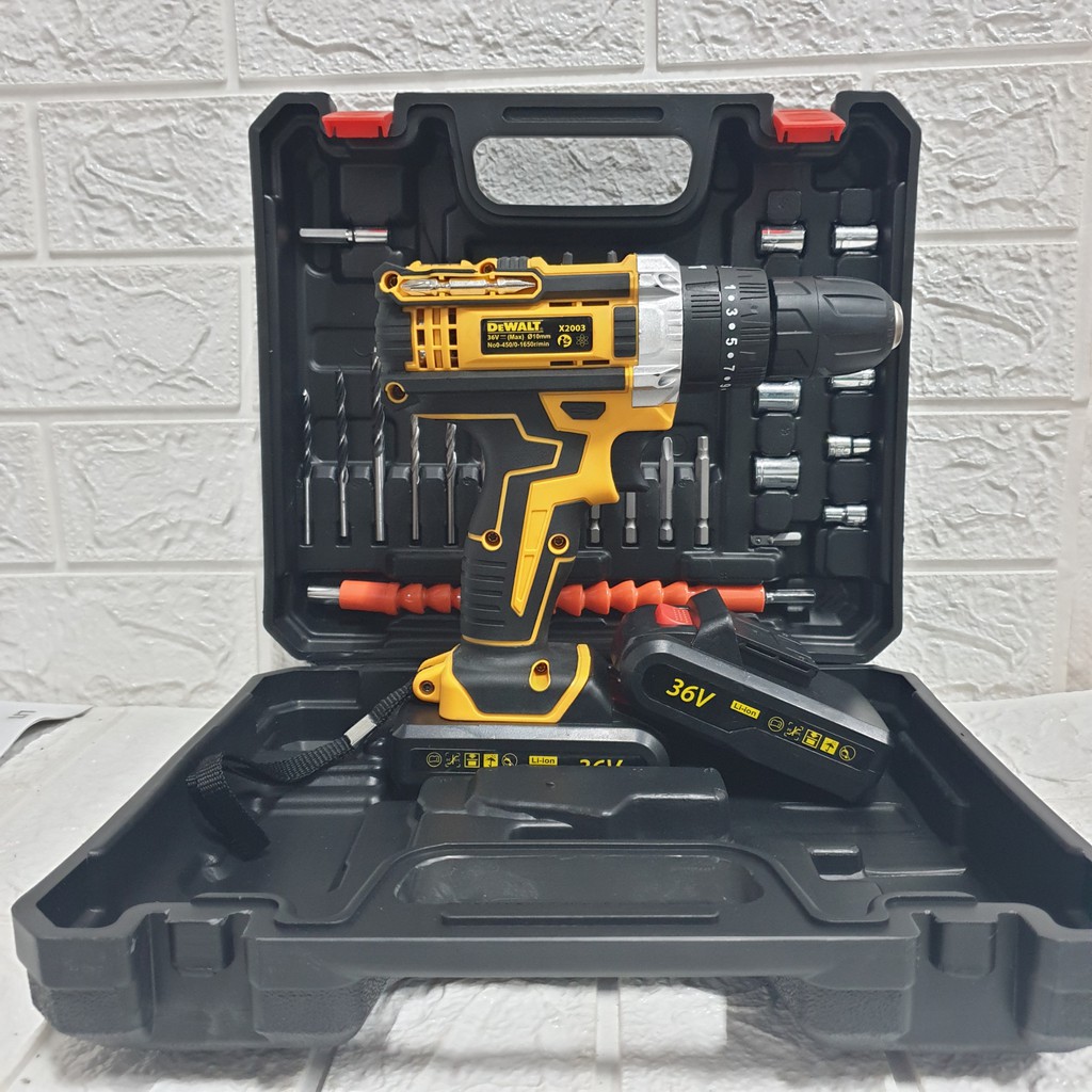 Máy khoan pin DEWALT 36V 3 Chức Năng 2 PIN kèm 24 Phụ Kiện có cân bằng máy.