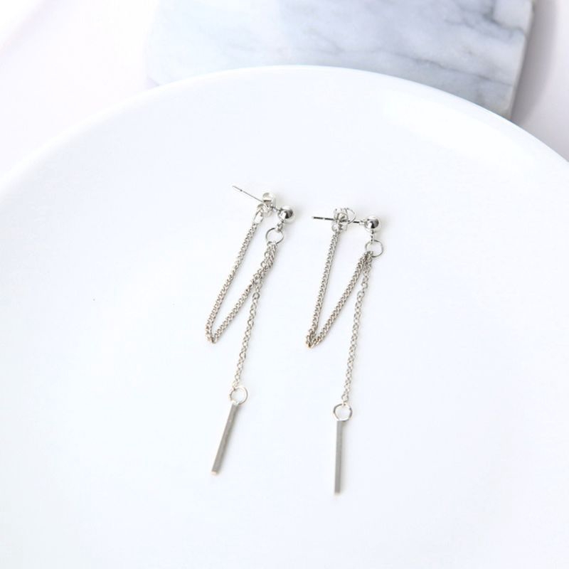 Bông Tai Dáng Dài Phối Tua Rua Phong Cách Hàn Quốc