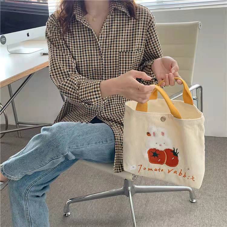 Túi Vải Canvas Mềm Thêu Hình Thỏ Dễ Thương Phong Cách Nhật Bản