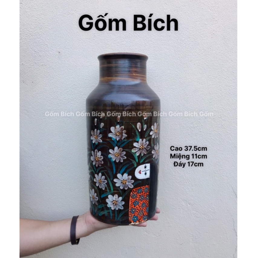 Bình Hoa Gốm Nhiều Mẫu Men Mộc Vẽ Cúc Họa Mi Gốm Sứ Bát Tràng - Gốm Bích