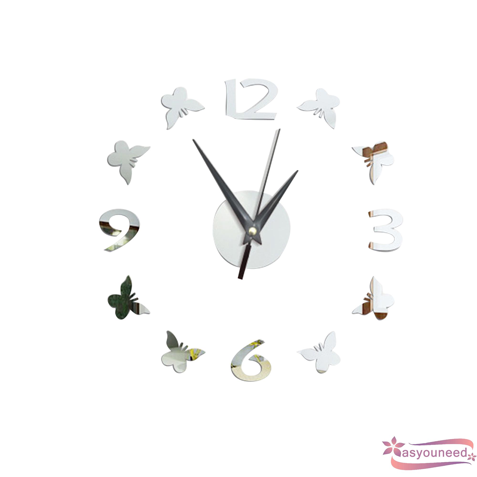 Đồng Hồ Dán Tường Acrylic Thiết Kế Hình Bướm Kiểu Châu Âu Chất Liệu Acrylic