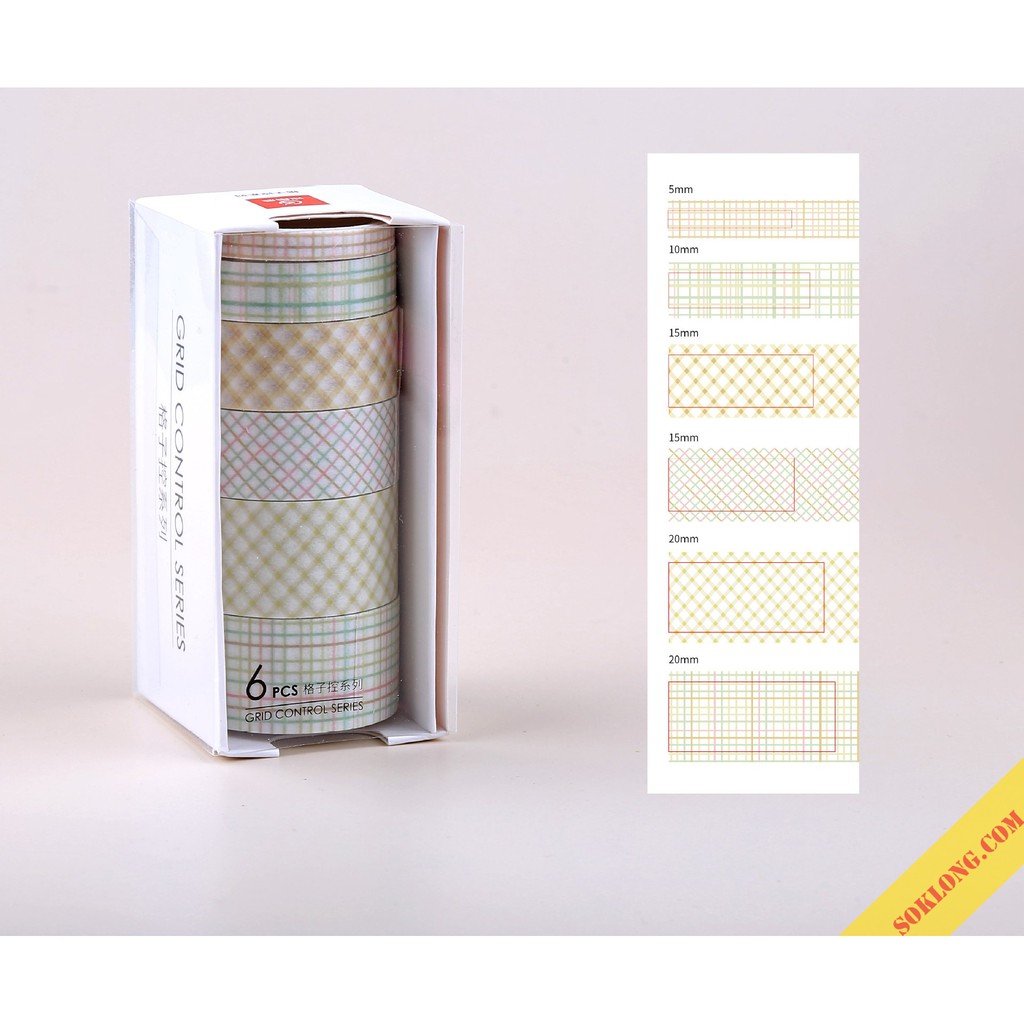 Bộ 6 washi tape nhiều size, set băng dính washi dán take note, sổ tay đa năng WA05