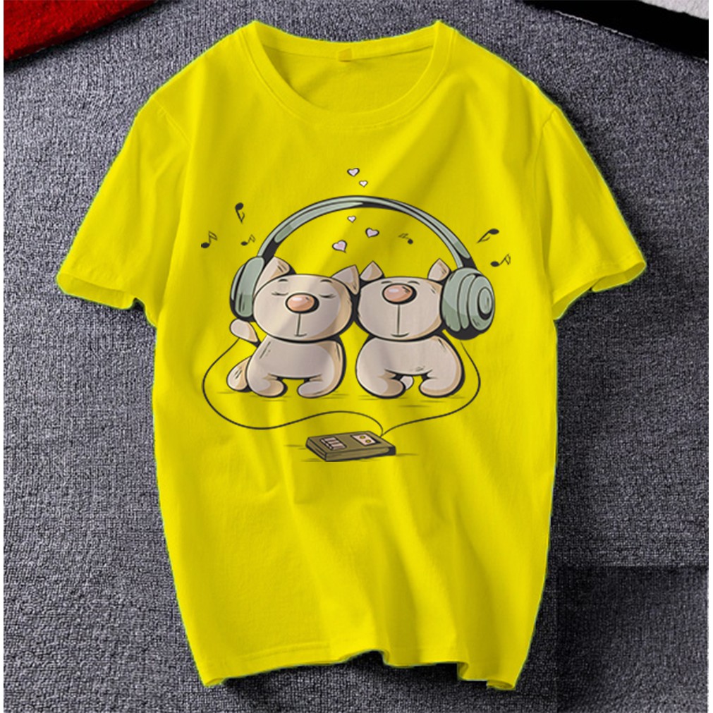 Áo thun Cotton Unisex - Mèo Ami - Mèo nghe nhạc