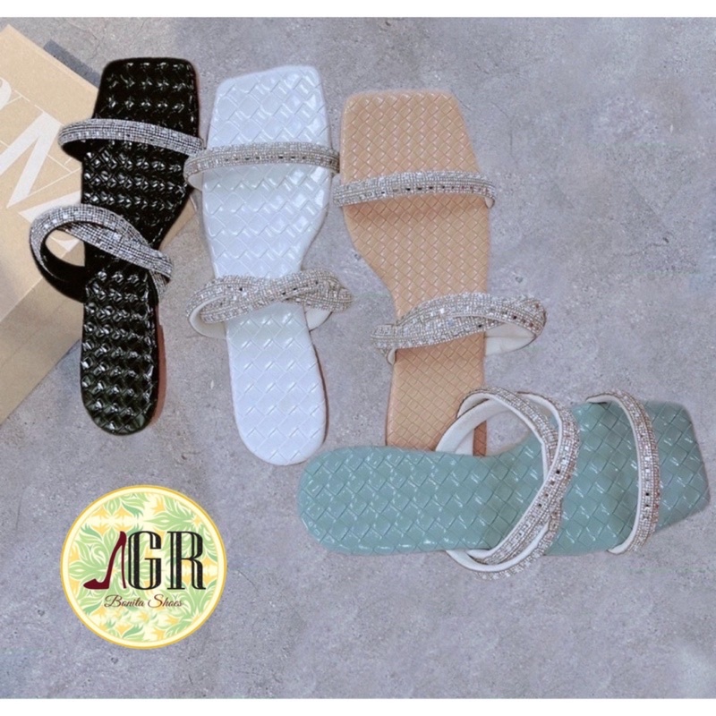 Dép quai đá phối 2 dây đá xoắn lót đan bóng xịn xò