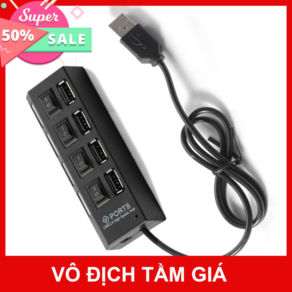 Cổng chia USB 4 cổng - Màu đen - Có công tắc - Bảo hành 6 tháng