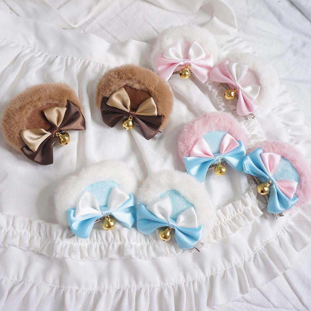 AROMA Kẹp Tóc Đính Nơ Lông Giả Hóa Trang Lolita Dễ Thương