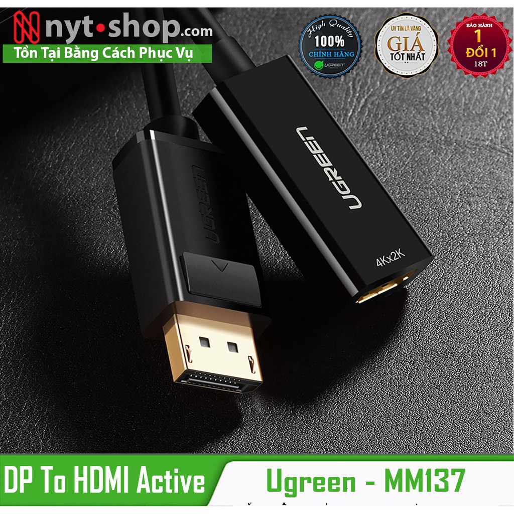 Dây Chuyển Displayport Sang HDMI Chính Hãng Ugreen MM137 - Hỗ Trợ 4K