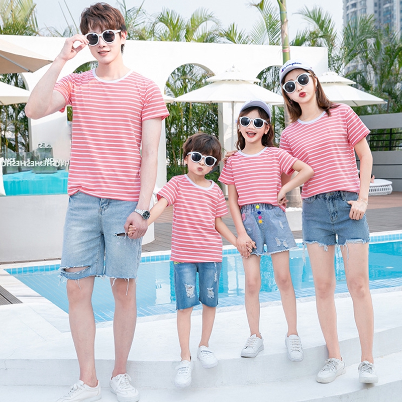 Creative Summer Parent-child Loose Cotton Short-sleeved Striped T-shirt