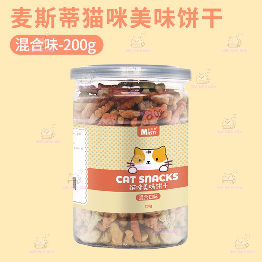 Hũ Bánh Biscuits Cá nướng Masti 200gram Cho Mèo Ăn Vặt