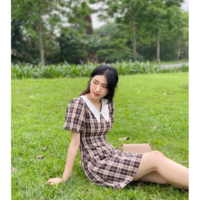 Đầm Kẻ Thiết Kế Cổ Bẻ Cúc Ngọc -Hàng Thiết Kế Cao Cấp made by TeamLU