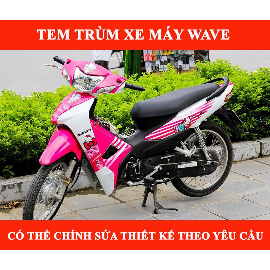 Tem trùm xe máy wave hello kitty hồng trắng dễ thương