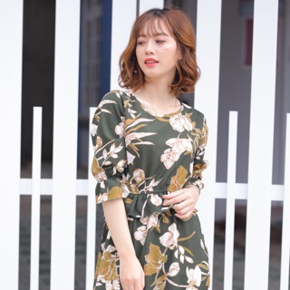 Đầm hoa tay lỡ viền bèo eo bo thun
