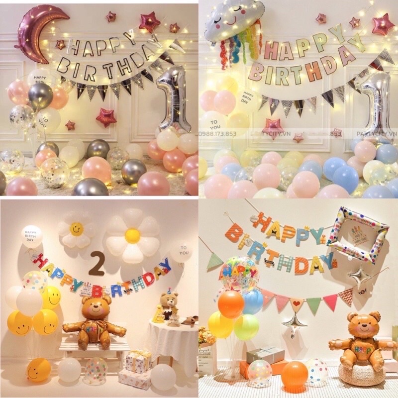 Set bóng trang trí sinh nhật cho bé trai, bé gái, với nhiều tone màu lựa chọn