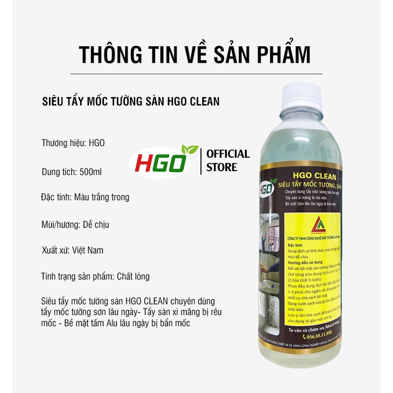 Tẩy mốc tường sàn HGO CLEAN tẩy vết bẩn ố vàng, rêu mốc an toàn tiện lợi hiệu quả 500ml