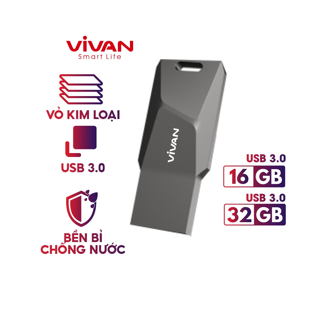 Thiết Bị Lưu Trữ USB 3.0 16GB/32GB VIVAN VMF516/VMF532 Kim Loại Cao Cấp Màu Xám
