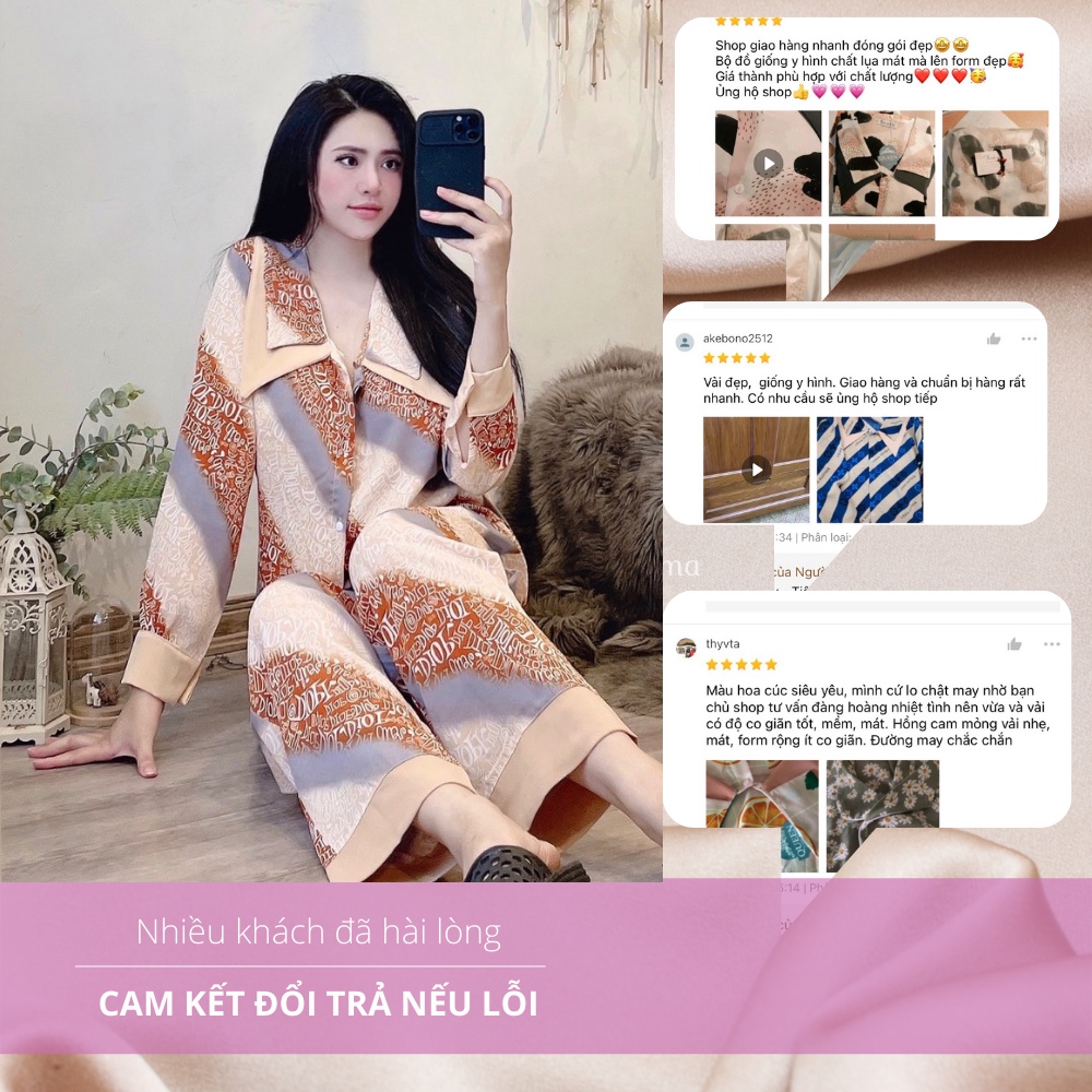 Bộ đồ ngủ nữ pyjama o.n dài tay lụa Mango Latin tiểu thư dài tay mùa đông mặc nhà, freesize 45-60kg phù hợp mẹ sau sinh | BigBuy360 - bigbuy360.vn