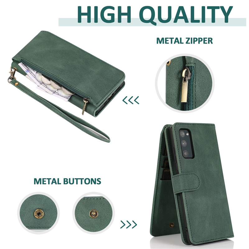 Bao da điện thoại kiêm ví đựng thẻ có khóa kéo thời trang cho Samsung Note 9 10 Note20 S10 S20 FE Plus