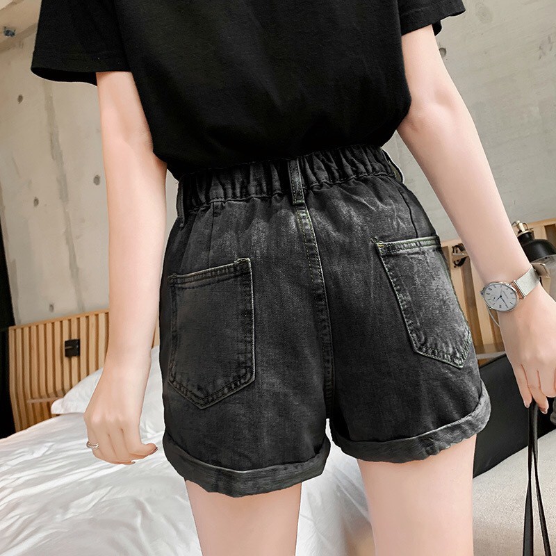 QUẦN SHORT JEAN QUẦN SOOC JEAN CẠP CAO HAIQUANG CHUN LƯNG ĐAI LƯNG ỐNG RỘNG MÀU ĐEN XÁM -MÃ SHORT 11