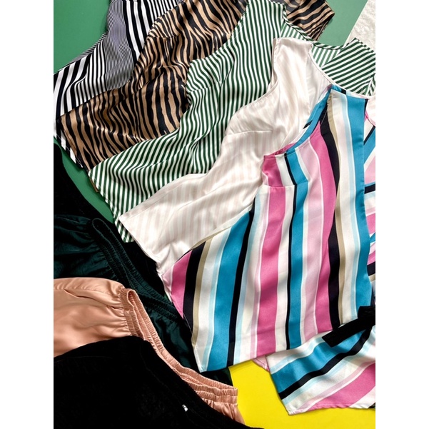 Áo lụa kiểu sọc nhấn nơ Infashion